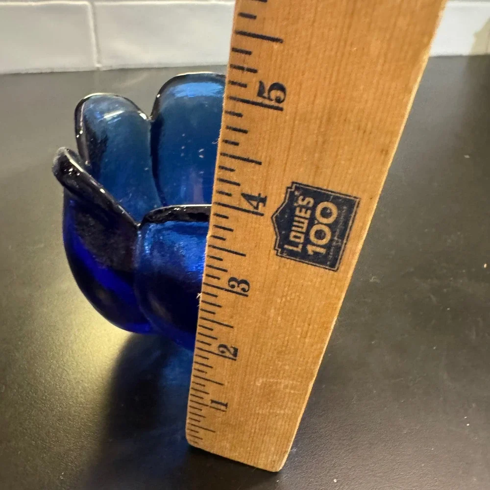 Art Glass Tulip Bowl Home Decor 4.5in Cobalt Blue Hand Blown Petal Lotus Dish